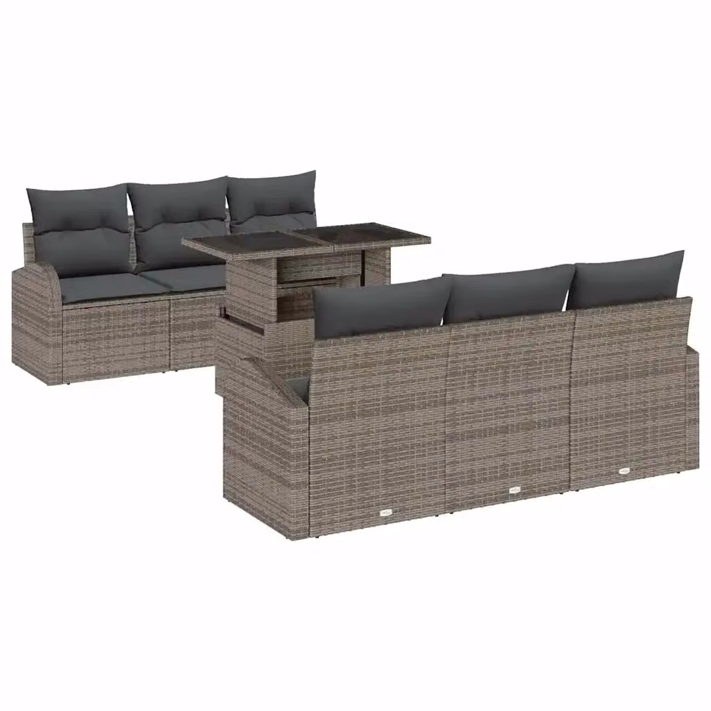 Set Divano da Giardino vidaXL 7 Pezzi Grigio con Cuscini e Tavolino in Rattan e Acciaio – 2