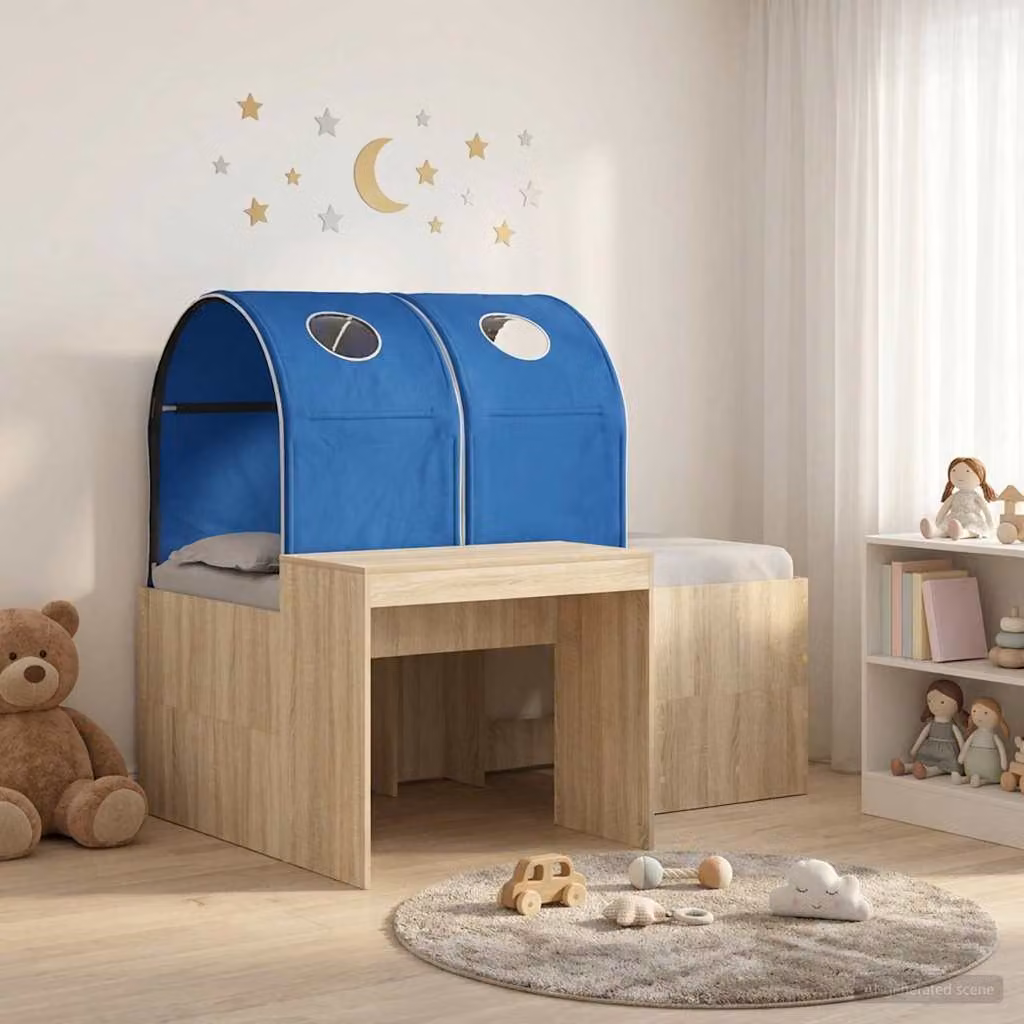 vidaXL Letto per bambini con tunnel, Rovere e Blu, L/P/H: 160 x 80 x 123,5 cm