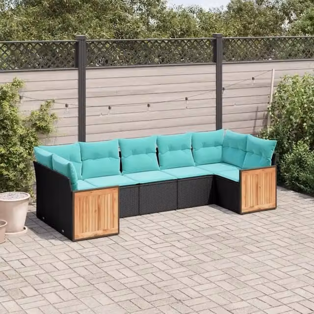 Set Divani da Giardino 7 pz con Cuscini Nero in Polyrattan 3227947
