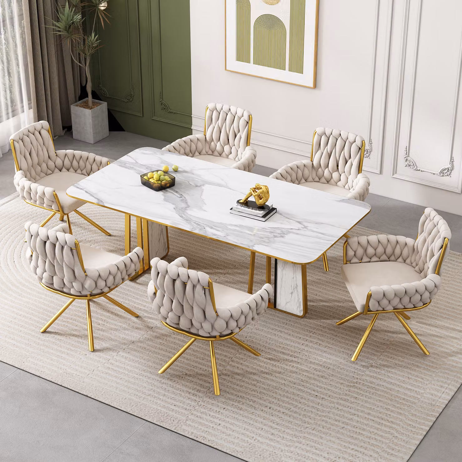 Set di 6 poltrone girevoli a 360°, poltrone relax con schienale, poltrone ergonomiche, poltrone per la televisione, poltrone imbottite con gambe in metallo, color beige