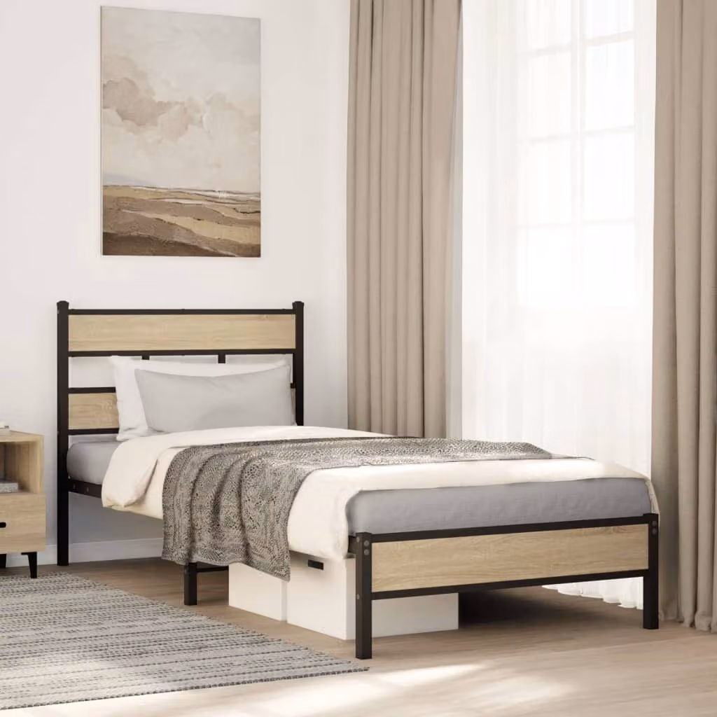 vidaXL Giroletto senza materasso in Rovere Sonoma e metallo, L 80 x P 200 cm