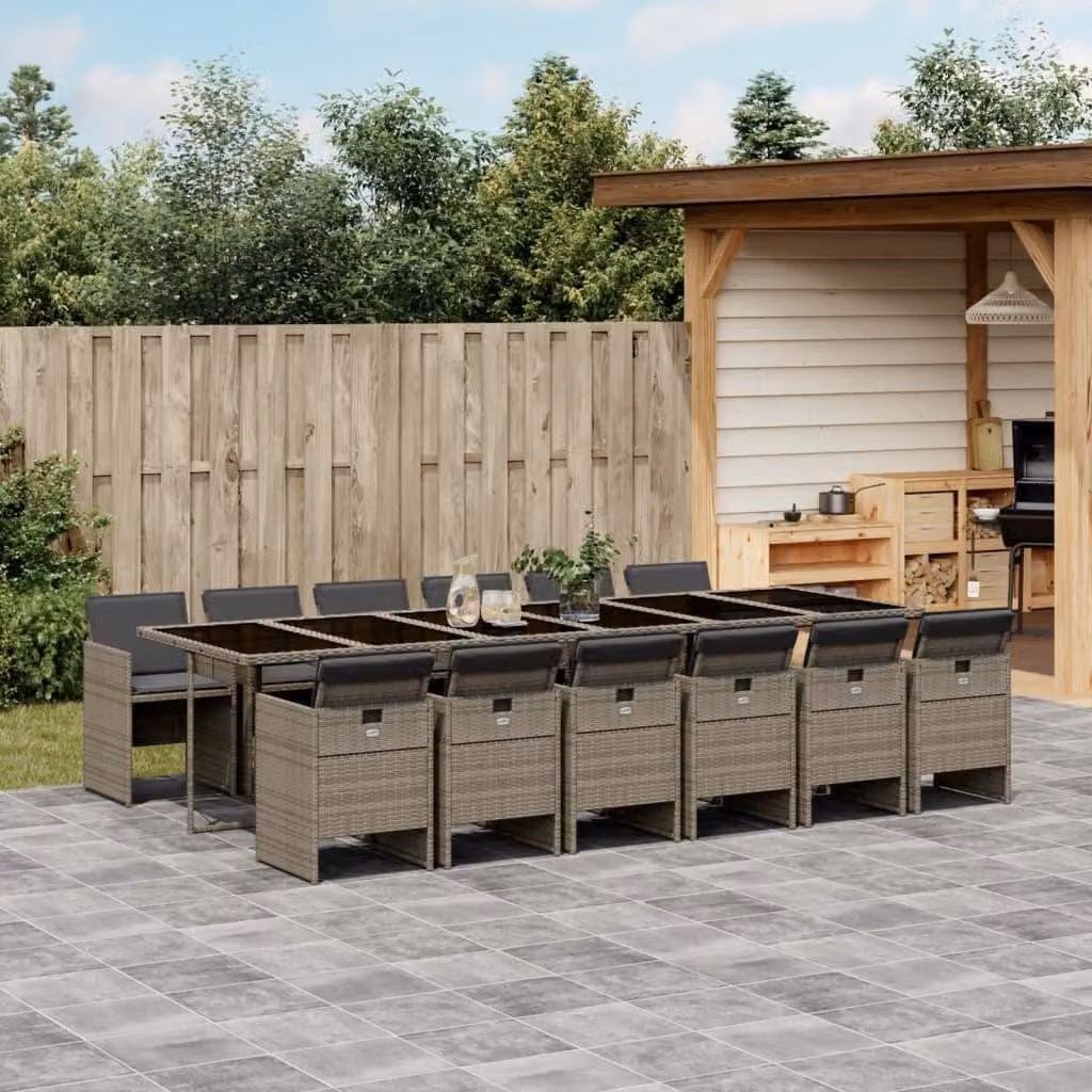 Maison Exclusive - Set da pranzo da giardino da 13 pezzi con cuscini, grigio, polyrattan
