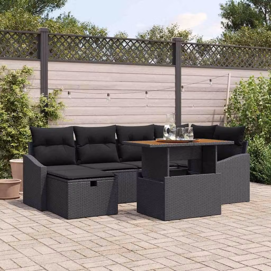 Maison Exclusive - Set da giardino composto da 7 pezzi, divano e poltrone, in rattan sintetico nero