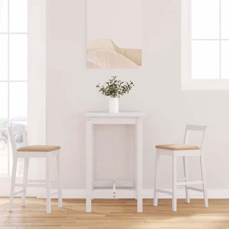 Set di 2 sgabelli da bar vidaXL in legno di Hevea massello con cuscini bianchi, stile scandinavo, Bianco e Marrone