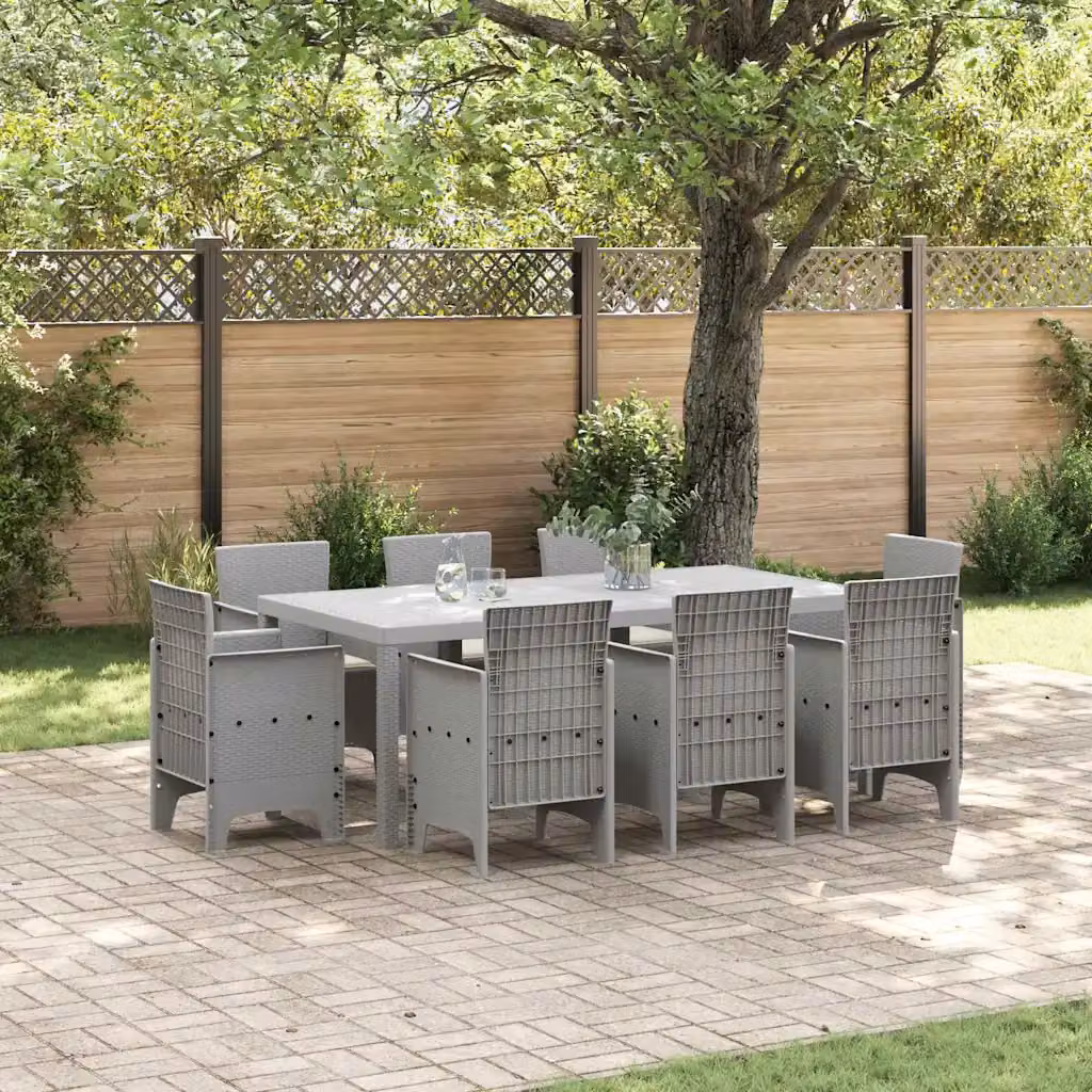 Set da pranzo per giardino e terrazza vidaXL in polipropilene grigio opaco, 9 pezzi – 1