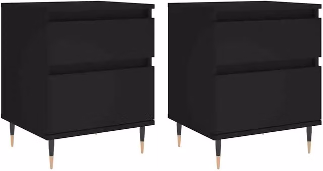 Set di 2 Comodini | Armadio da Notte | Mobiletto da notte Neri 40x35x50 cm in Legno Multistrato