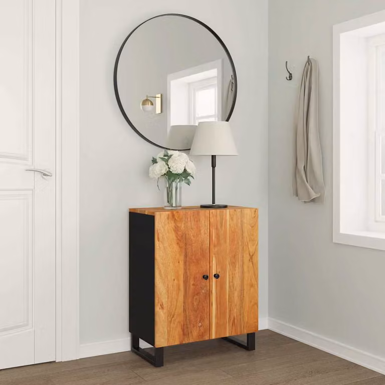 Credenza in legno di acacia e metallo stile industrial vidaXL, marrone e nero, L 60 cm x P 33 cm x H 75 cm