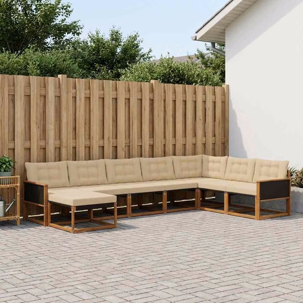 Set di divani da esterno vidaXL 8 pz in legno di acacia con cuscini beige e naturale