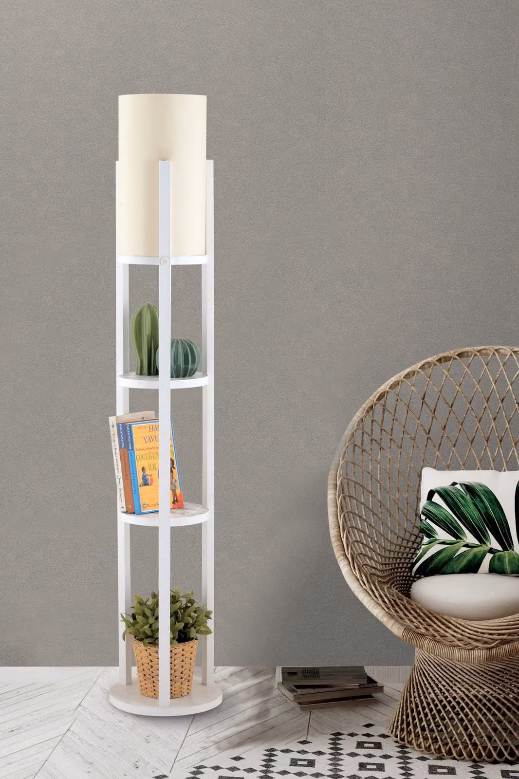Opviq, Circle Nora - SMK, lampada da terra, STRUTTURA IN TRIVIALLATO, bianco, 135 x 21 x 21 cm
