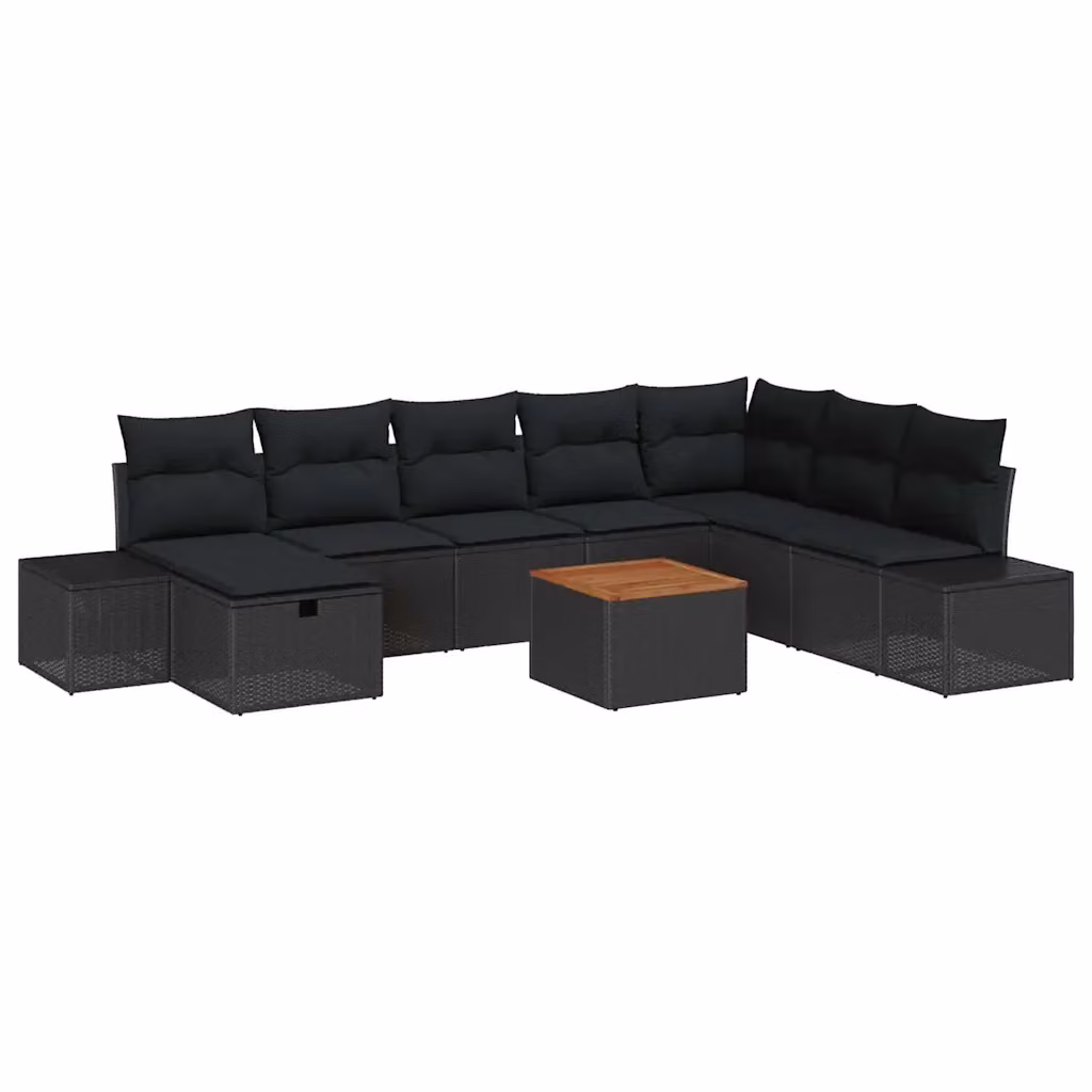 Set Divano da Giardino vidaXL 9 Pezzi in Polyrattan Nero con Cuscini e Tavolino da Caffè per Esterno – 2