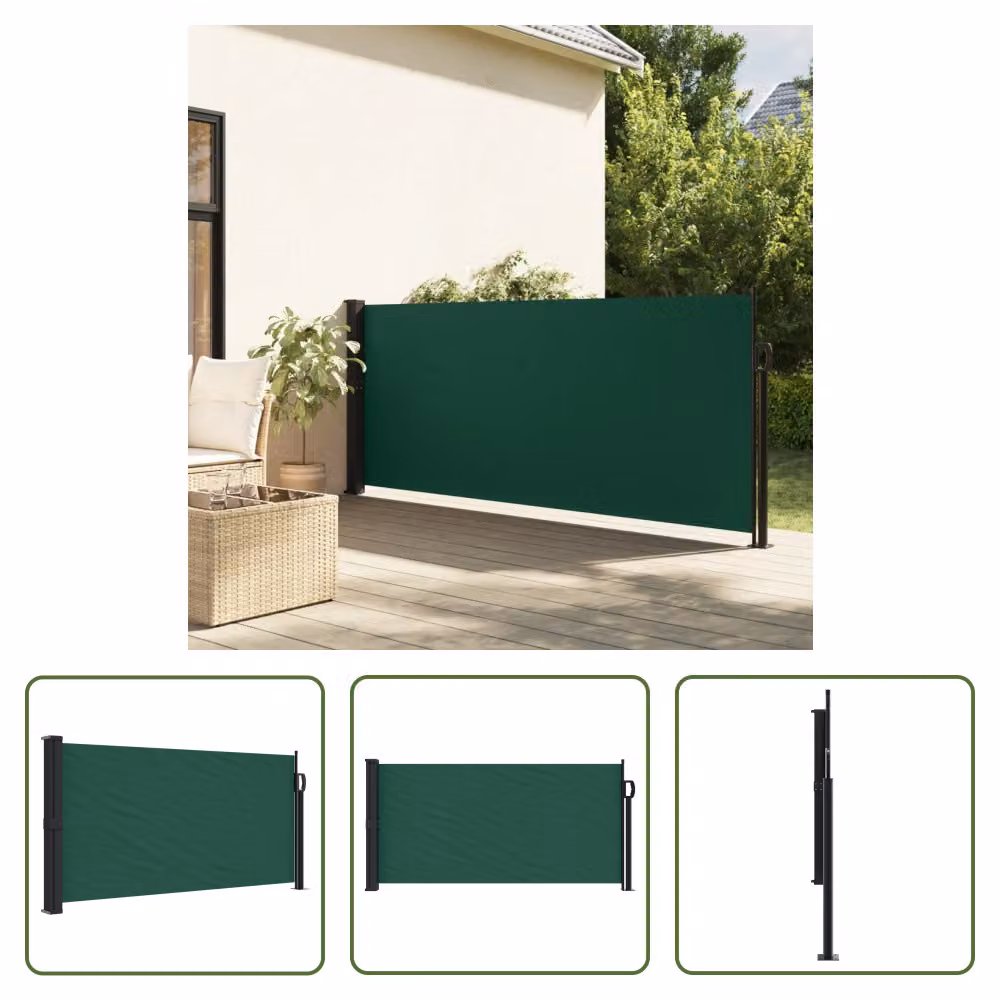 The Living Store Tenda laterale estensibile Verde scuro 100x500 cm