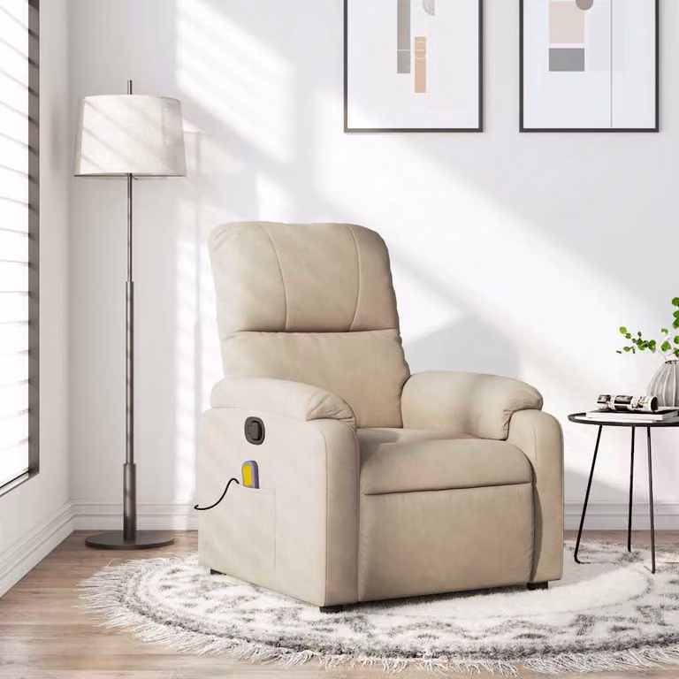 vidaXL Poltrona Reclinabile Relax in Microfibra Beige con Braccioli L: 75,0 cm, P: 103,5 cm, H: 89,5 cm