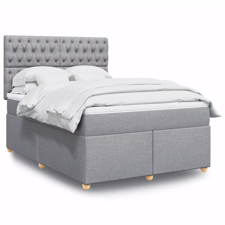 vidaXL Giroletto a Molle con Materasso Ibrido in Tessuto Grigio e Bianco L/P/H: 140 x 200 cm
