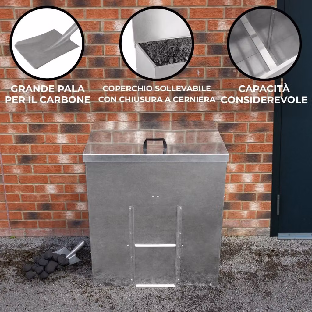 Bidone Monster Shop in acciaio zincato argento per carbone e legna fino a 350 kg, antiruggine e anti roditore – 2
