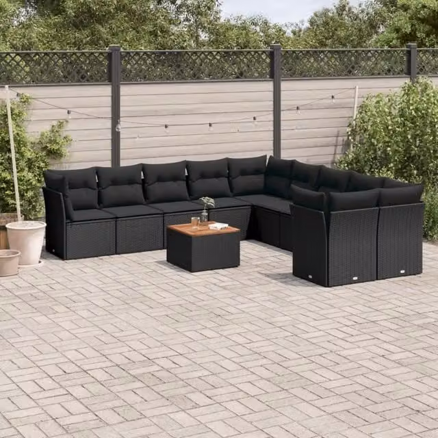 Set Divani da Giardino 11 pz con Cuscini in Polyrattan Nero 3223850