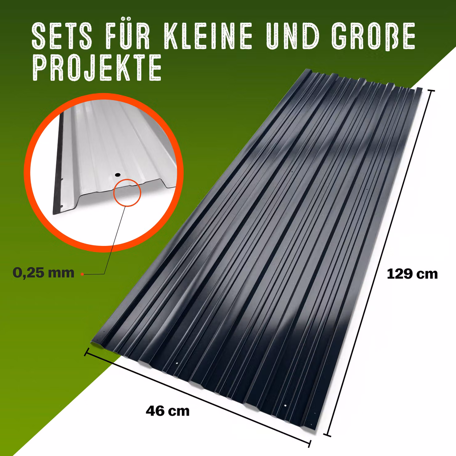 Set di 24 pannelli in acciaio zincato GARDEBRUK, lamiere trapezoidali pre-forate colore antracite, L: 129 cm, P: 46 cm – 4