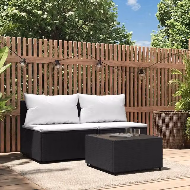 Set da giardino vidaXL composto da divano a 2 posti e tavolino con cuscini in bianco e nero – 1