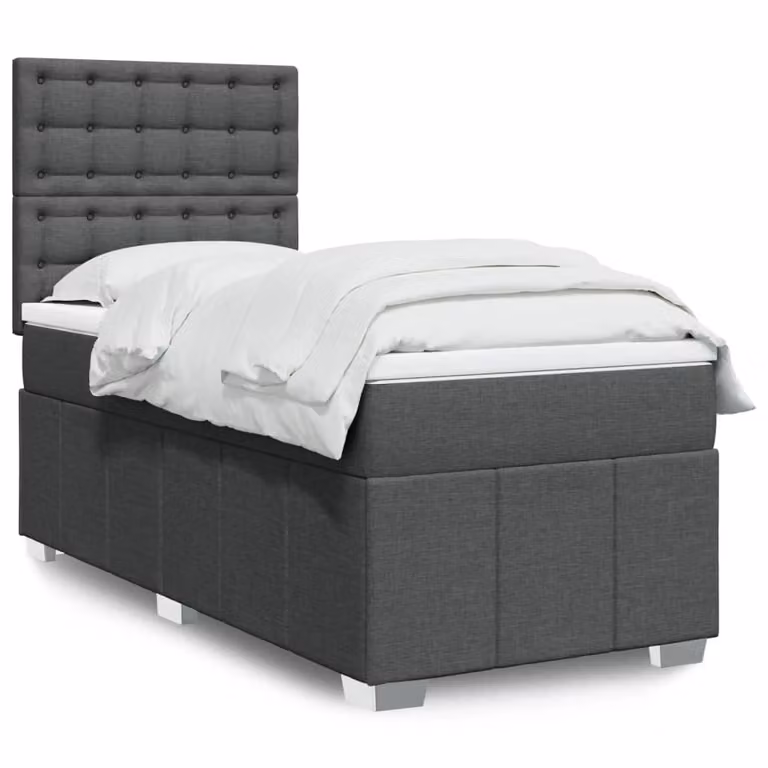 vidaXL Giroletto a Molle con Materasso Ibrido in Tessuto Grigio e Bianco L/P/H: 200 x 80 x 150,5 cm