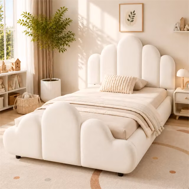 letto imbottito velluto beige 90 x 200 cm