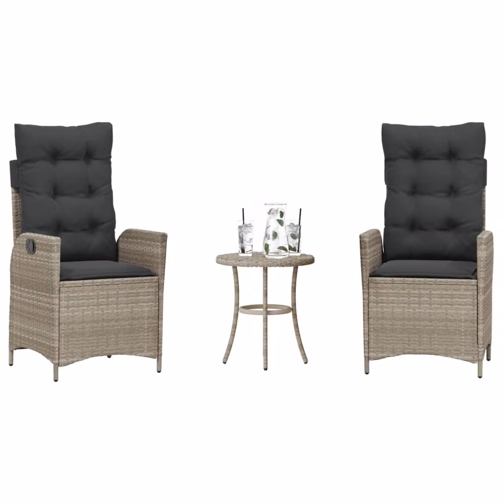 Set da Bistrò vidaXL in Polyrattan con Cuscini Grigio Chiaro e Antracite per Giardino e Balcone