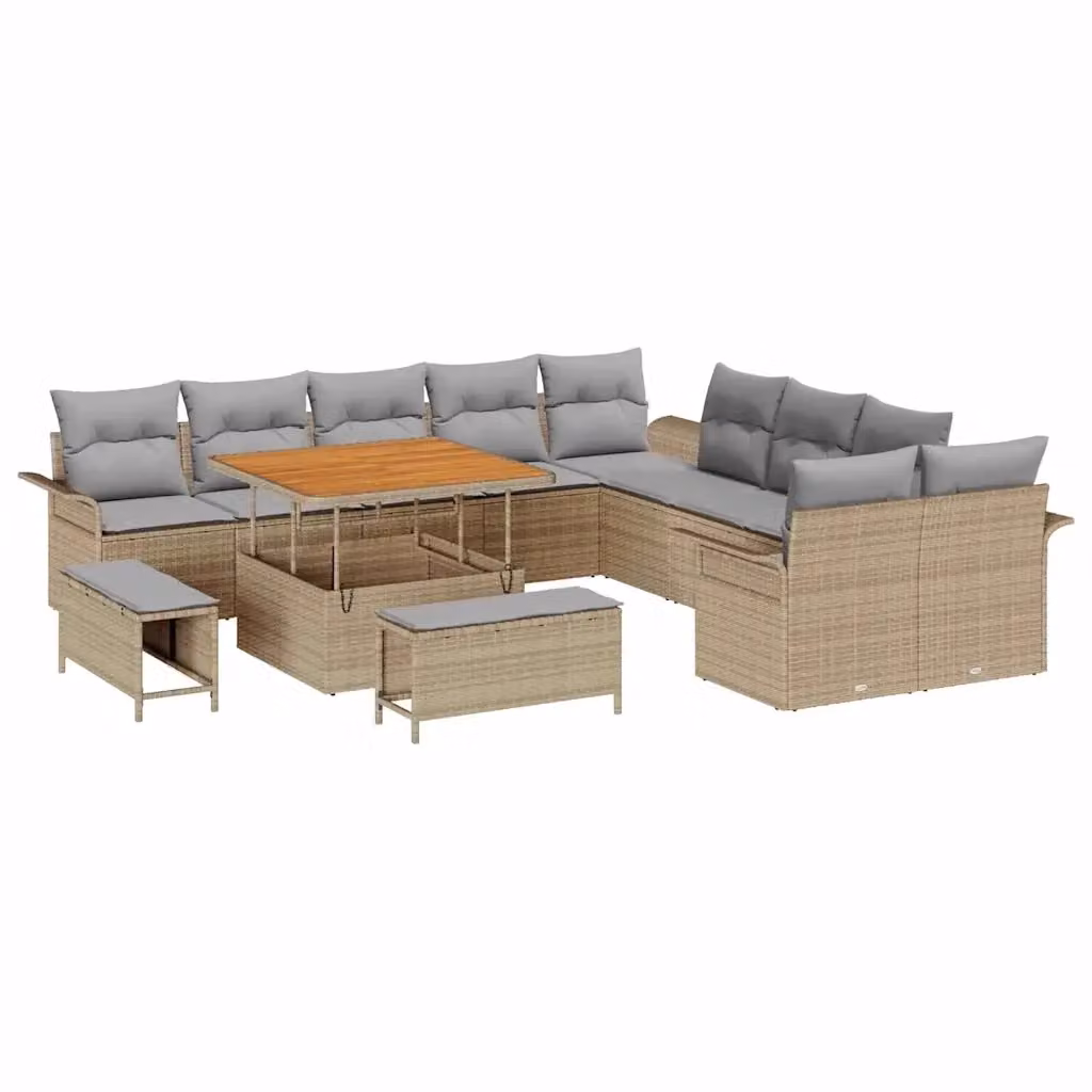 Set Divano da Giardino vidaXL 13 Pezzi con Cuscini Beige e Grigio Chiaro in Acciaio Verniciato a Polvere – 2