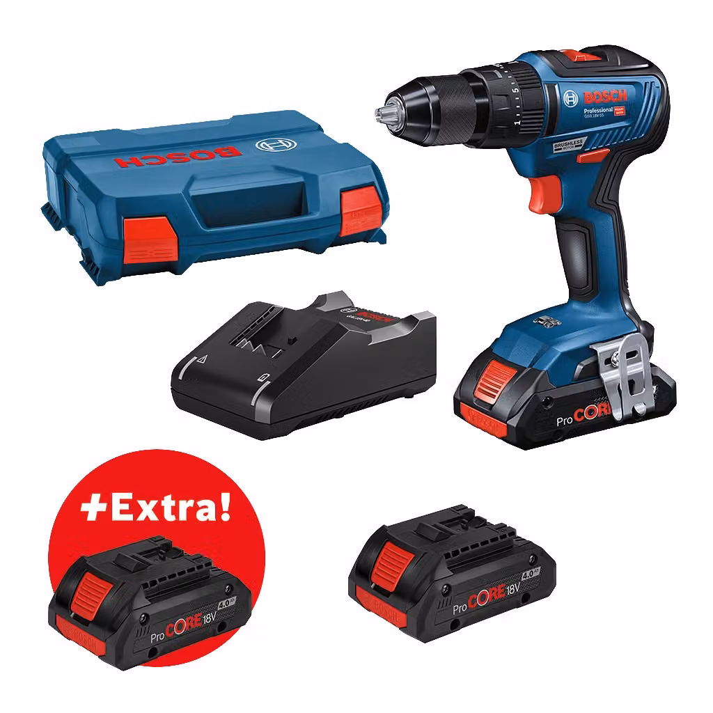 Trapano a percussione a batteria Bosch GSB18V-55 + 3x batteria ricaricabile 4,0Ah + GAL18V-40 0615990L4L