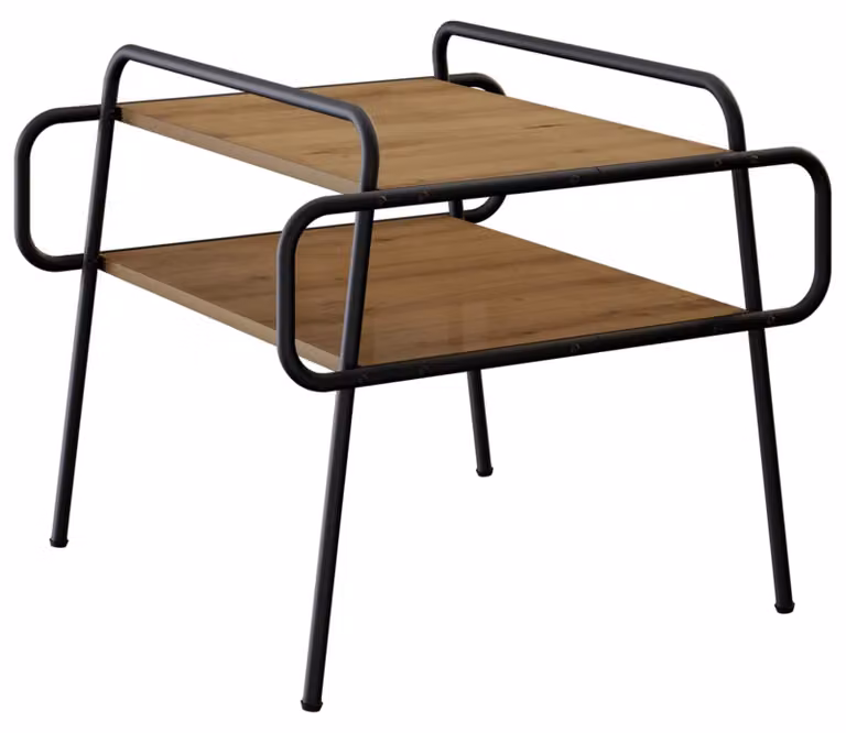 Tavolino da caffè in legno effetto rovere artigianale, dimensioni 50 x 50 x 51 cm. Materiale: legno composito