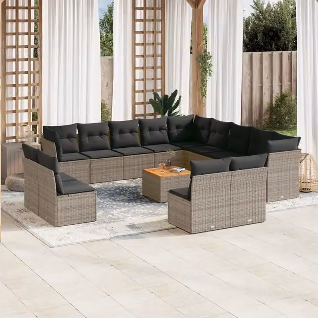 Set di Divani da Giardino a Forma di U vidaXL in Polyrattan Grigio con Cuscini e Tavolino da Caffè