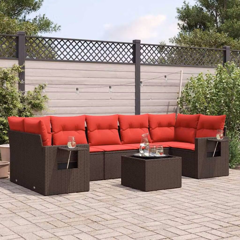Set Divani da Giardino vidaXL 8 pz in Polyrattan Marrone con Cuscini e Tavolino da Caffè