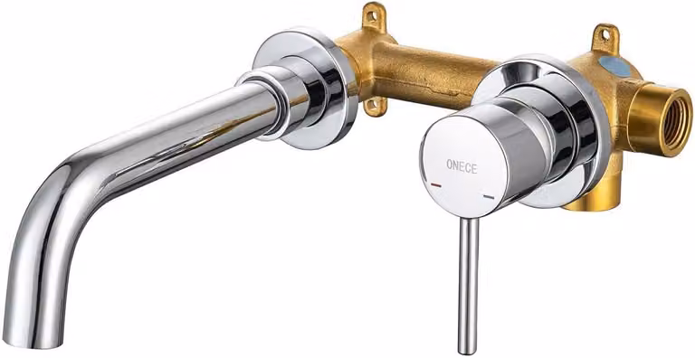 Miscelatore monocomando da parete, in ottone, girevole a 360°, cromato, per bagno