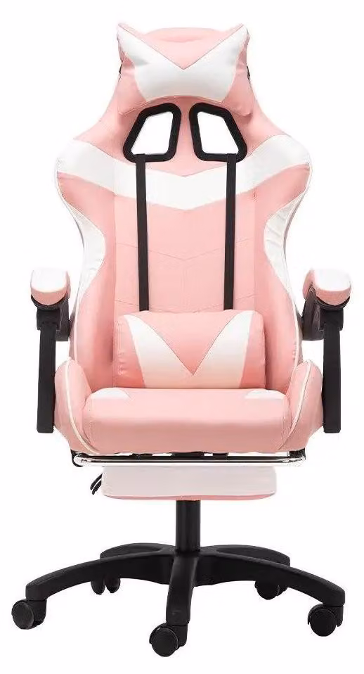 Sedia da gaming - Sedia da ufficio - Ergonomica - Regolabile in altezza - Pelle finta - Poggiatesta e supporto lombare - Girevole a 360° - Braccioli e rotelle - Rosa