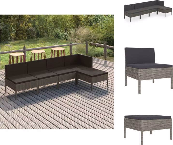 vidaXL set da salotto da giardino 5 pezzi con cuscini in poly rattan grigio - Set di mobili da giardino
