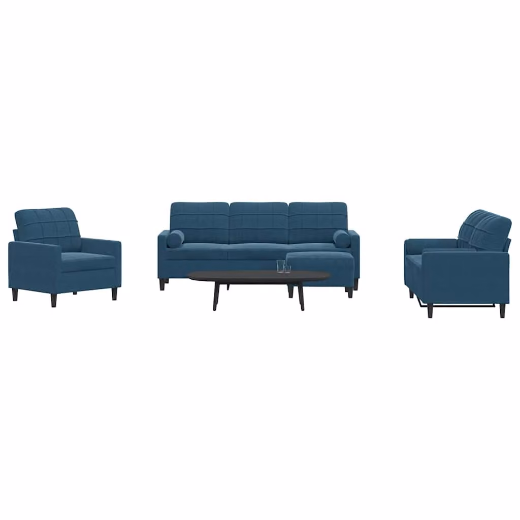 vidaXL Set di Divani 4 pz Moderno in Velluto Blu con Cuscini e Ottoman – 2