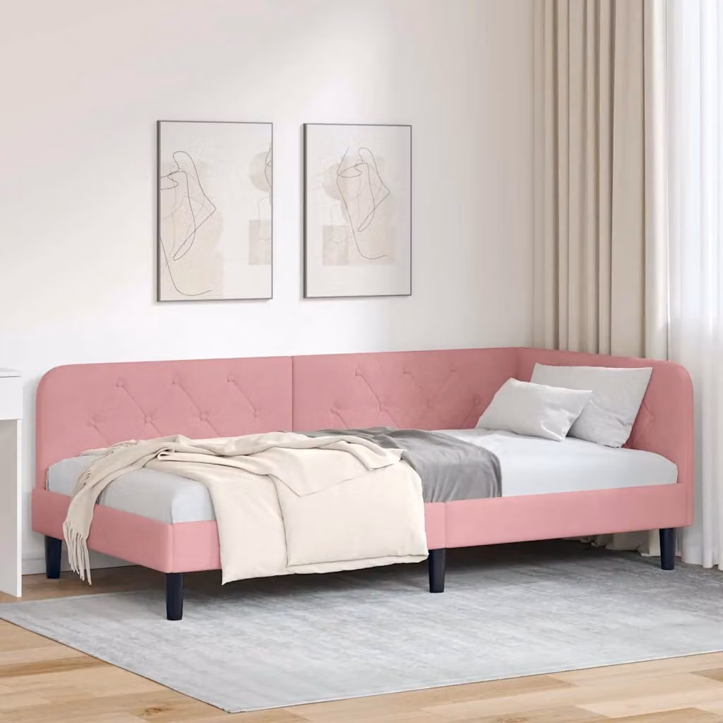 Cornice del letto ad angolo vidaXL in velluto rosa, L 100 x P 200 cm – 1