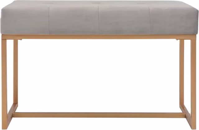 Panca moderna in velluto grigio con dettagli oro e struttura in metallo, L: 80 cm, H: 45 cm, P: 36 cm