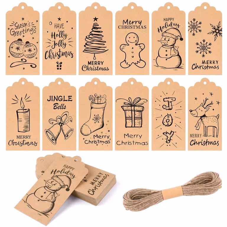 120 decorazioni natalizie in carta kraft, dimensioni 9,5 x 4,5 cm, design retrò