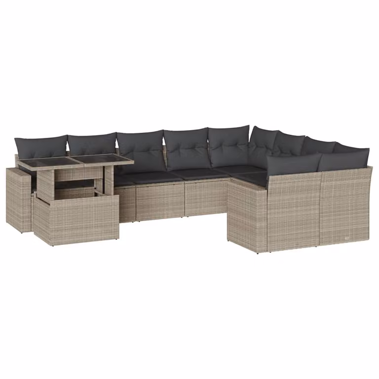 Set Divano Giardino 10 pz con Cuscini Grigio Chiaro Polyrattan