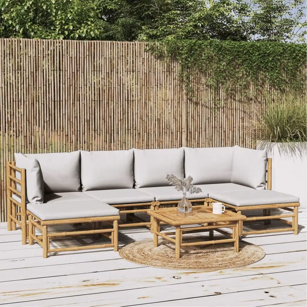 Maison Exclusive - Set da giardino da 7 pezzi con cuscini grigio chiaro in bambù