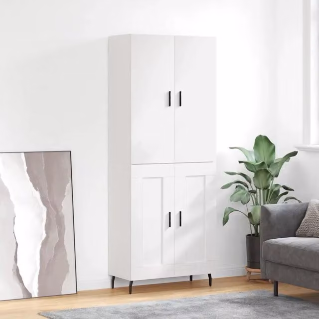 Credenza-Buffet-Armadio da cucina Bianca 69,5x34x180 cm in Legno Multistrato 722220