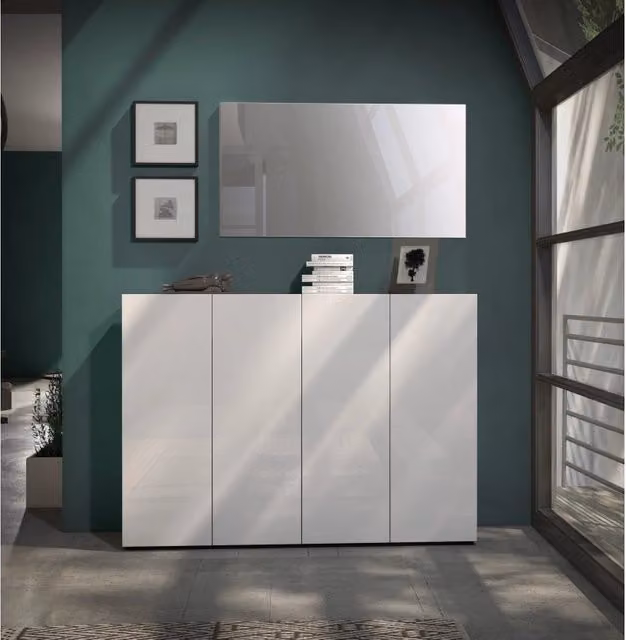 Scarpiera a 4 ante con 5+5 ripiani MISTER made in Italy - Bianco