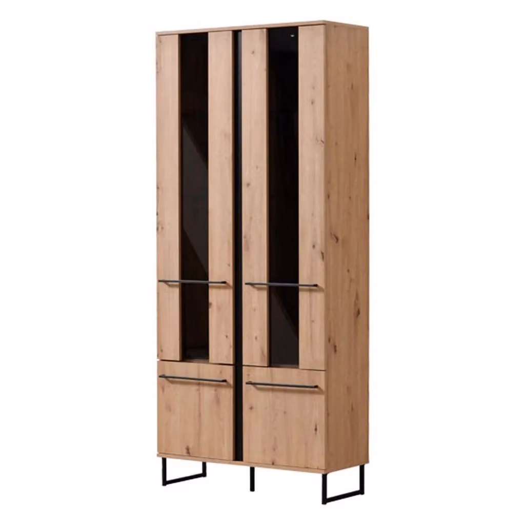 Mobile Espositore Vetrina Gissi DMORA con 8 Ripiani e Ante in Vetro, Colore Marrone Rovere Nodi, L: 84.5 cm, P: 35 cm, H: 193.5 cm – 2