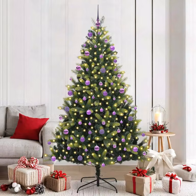 Albero di Natale Artificiale a Cerniera vidaXL Verde con 300 LED Bianco Caldo in PVC