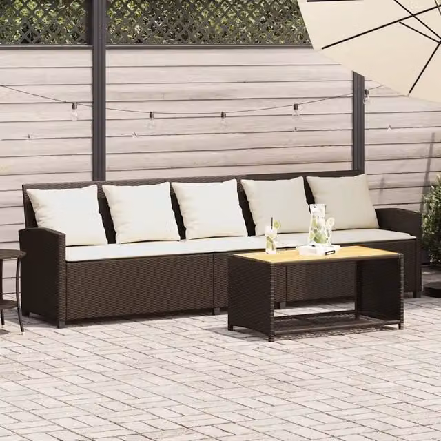 Divano da Giardino a 5 Posti con Cuscini-Sofa da Giardino-Divano da esterno in Polyrattan Marrone 869509