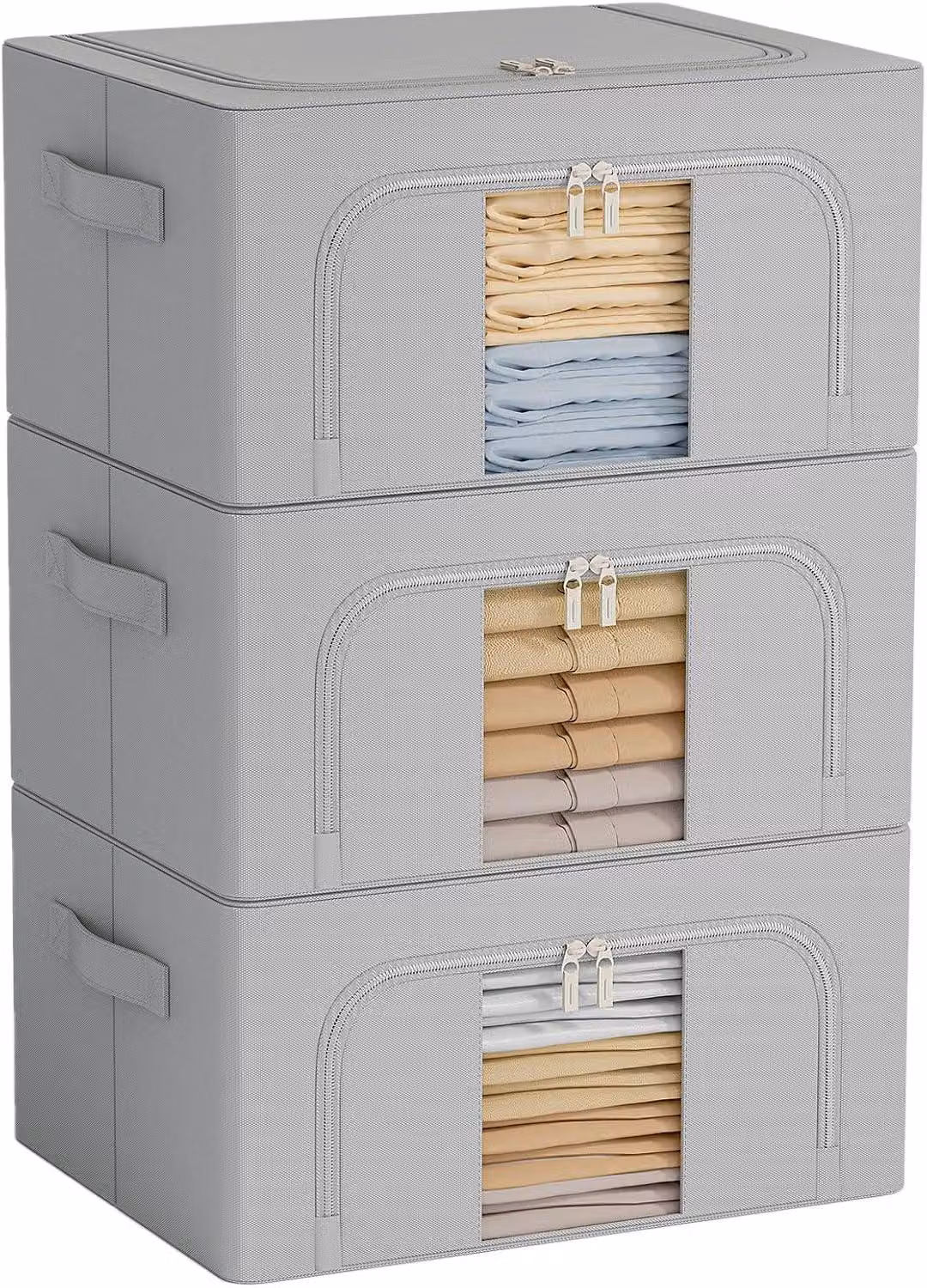Borsa portaoggetti con struttura in metallo, capacità 24 litri, confezione da 3 pezzi, colore grigio, impilabile, ideale per abbigliamento