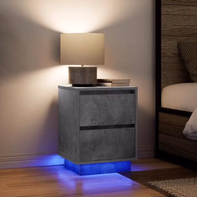 Comodini con Luci a LED 2 pz-Set di 2 Tavolino da notte Grigio Cemento 38x34x50 cm 544665