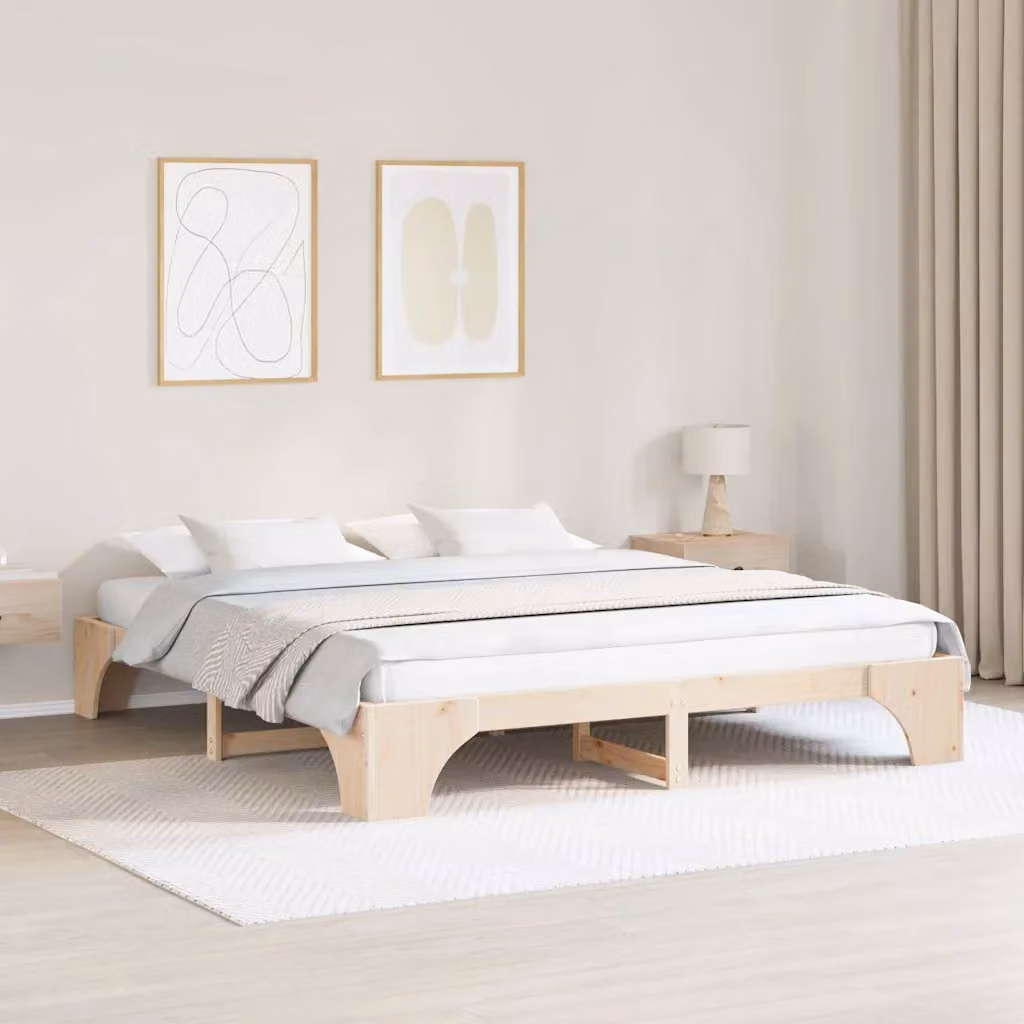 Struttura del letto moderna vidaXL in pino massello naturale con doghe fisse L 180 x P 200 cm