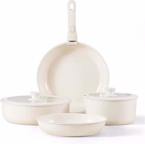 Set di padelle ceramica 7 pezzi con maniglie rimovibili - Padella antiaderente, padella in acciaio e wok adatto per induzione e forno
