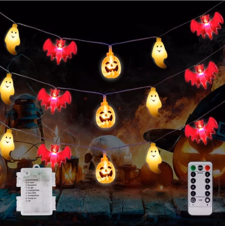 Catena luminosa a LED per Halloween, 30 LED, 4,5 metri, impermeabile, con telecomando