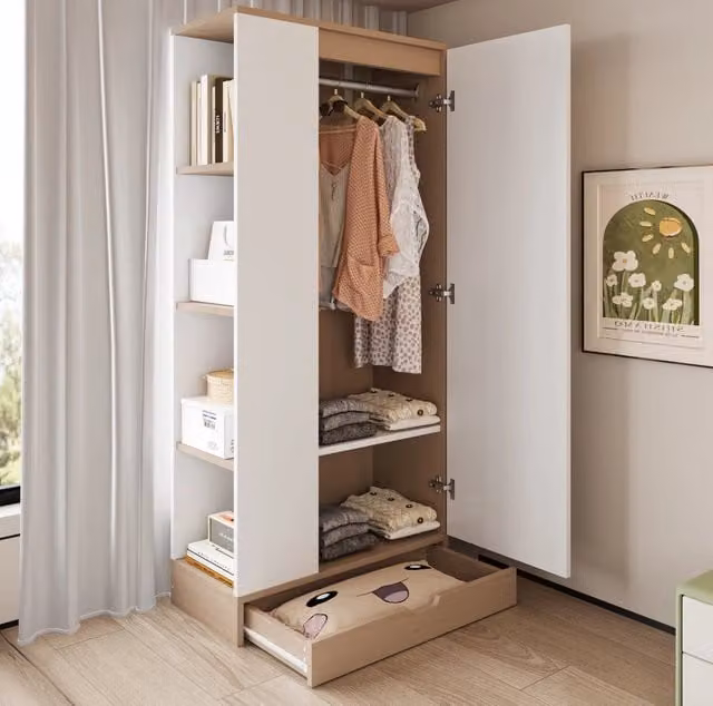 Armadio guardaroba a 1 anta 70x40x170 cm in legno naturale e bianco