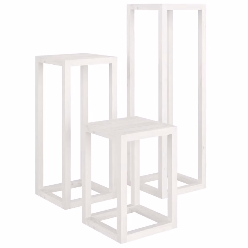 Set di 3 supporti per piante vidaXL in legno di pino bianco per piante da interno e da giardino – 2